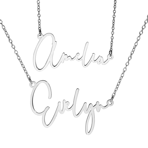 PicturesOnGold.com Custom Name Necklace For Women Personalized Name Necklace in Sterling Silver or Gold Necklace Personalized with any Name or Word - color: Two Different Names - Silver Modern Script Necklace