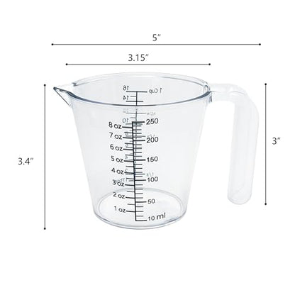 1 Cup Liquid Measuring Cup with Ounces, Food-Grade Plastic Measuring Cup with Permanent Laser-Etched Markings, Clear Single Measuring Cup - size: 8 fl oz