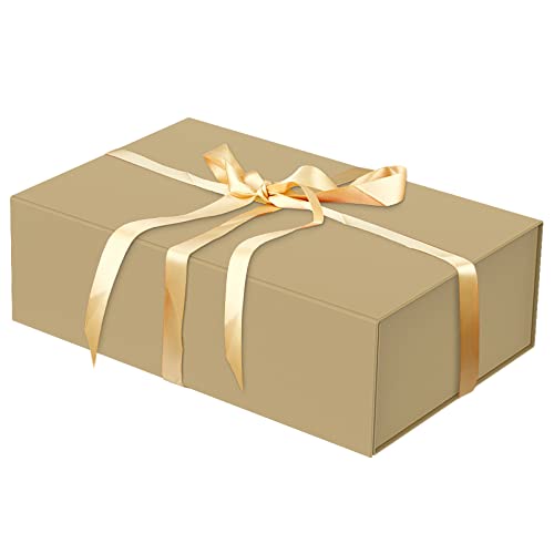 HavrePac Luxury Large Gift Box 13.8"x9"x4.3" Storage Box Ribbon Magnetic Closure for Luxury Packaging Box for Valentine's Day, Mother's Day, Birthdays, Bridal Gifts,Weddings - color: Gold, size: 1 Count (Pack of 1)