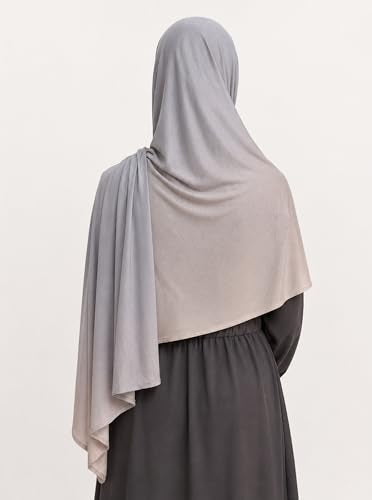 Premium Stretch Cotton Gradient Scarf for Women, Soft Jersey Wrap Shawl, Lightweight Ombre Hijab for Everyday Wear - color: Mctlo2537-grey