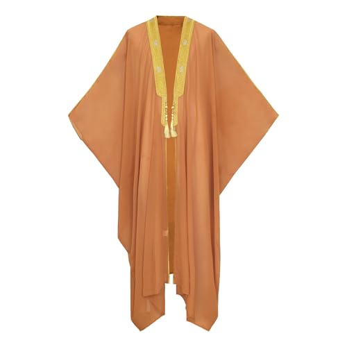 Toddler Boys Muslim Arabic Thobe Long Sleeve Embroidered Islamic Kaftan Teens Middle East Prayer Dress Ramadan Eid Clothes - color: Orange, size: 1-2T