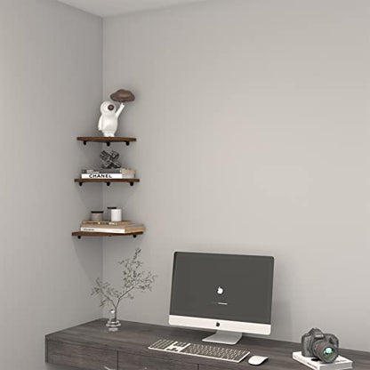 WIFTREY Wall Mount Floating Corner Shelves Set of 3, Hanging Rustic Wall Storage Corner Shelf for Bedroom, Living Room, Bathroom, Kitchen