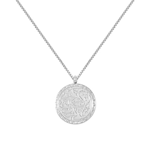 Muslim Customized Verses Arabic Calligraphy Necklace Personalized Stainless Steel Round Islamic Pendant Best Eid Gift For Women - color: Steel
