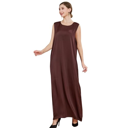 Islamic Abaya Dress for Women Muslim Maxi Abayas 2pcs Silky Fashion Dress Set Daily Kaftan Jilbab Outfit Women Eid Robe - color: Browna, size: X-Large