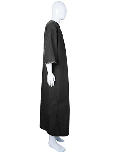 Mens Kaftan Thobe V-Neck Half Sleeve Muslim Robe Dubai Long Gown Saudi Arab Thobe Robes for Summer Beach - color: Black, size: Medium