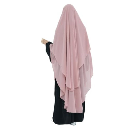 SYANKANGXIAO Ramadan Eid Khimar Abaya Turkey Islam Muslim Chiffon 2 Layers Long Hijab Dress Prayer for Women Full Cover Robe - color: Pink