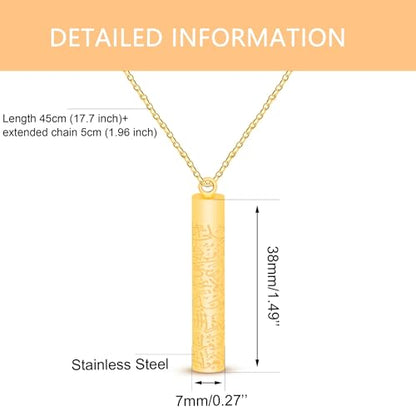 Spiritual Muslim Cylinder Necklaces - Stainless Steel Arabic Quran engraved Pendant Necklace for Men Women YA5082 - color: Gold