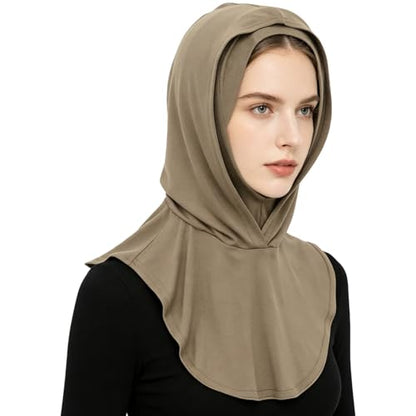 dPois Plain Ready To Wear Amira Hijab for Women Soft Muslim One Piece Instant Hijab Headscarf for Daily Wear - color: Hazel
