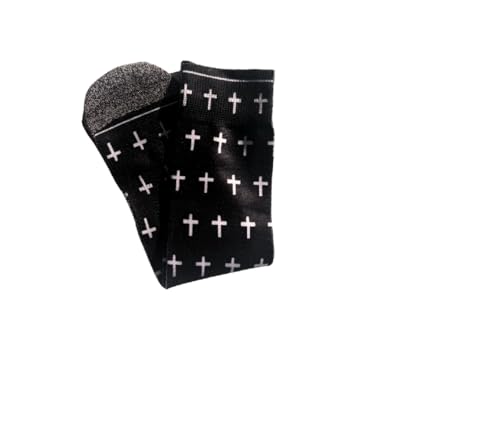 Men's – Christian Crew Socks for Men with Scripture | Moisture-Wicking | Easter Gift Idea - color: Black and White Crosses