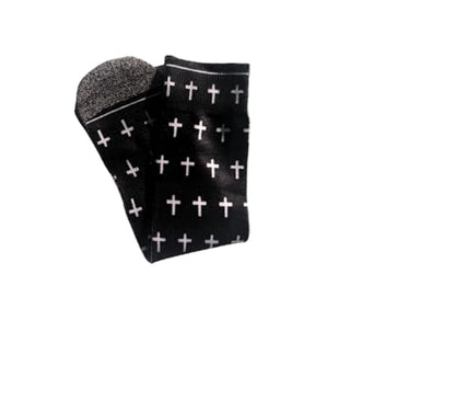 Men's – Christian Crew Socks for Men with Scripture | Moisture-Wicking | Easter Gift Idea - color: Black and White Crosses