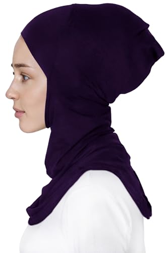 Lina & Lily Modal Jersey Full Coverage Ninja Hijab Undercap with Neck Cover for Muslim Women - color: Dark Purple