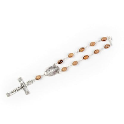 Car Rosary from The Holy Land of Bethlehem - 7” Miraculous Medal Rosary with Crucifix & Miraculous Medal, Olive Wood Catholic Pocket Rosary with Wooden Rosary Beads & Lobster Clasp - color: Miraculous Medal