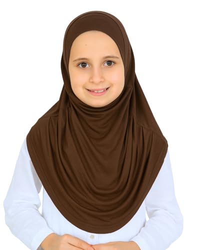 Prien Ready To Wear Hijab For Girls, Soft Viscose Muslim Scarf For Kids, Instant Islamic Clothing For Women For Ramadan, Eid - color: Brown