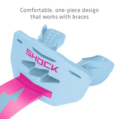 Shock Doctor Bolt Lipguard, Adult Mouth Guard Football with Strap. Mouthguard One Size Fits All - color: Columbia Blue/Shock Pink