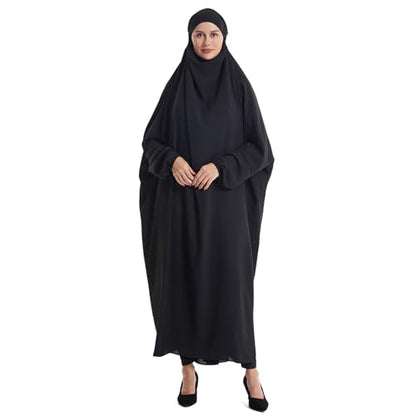 Lmdudan Muslim Women Islamic Full Cover Prayer Dress Long Sleeve Loose Abaya Hijab Outfit 2026 Ramadan Modest Prayer Clothes - color: Black, size: X-Large