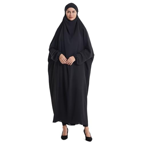 Lmdudan Muslim Women Islamic Full Cover Prayer Dress Long Sleeve Loose Abaya Hijab Outfit 2026 Ramadan Modest Prayer Clothes - color: Black, size: Large