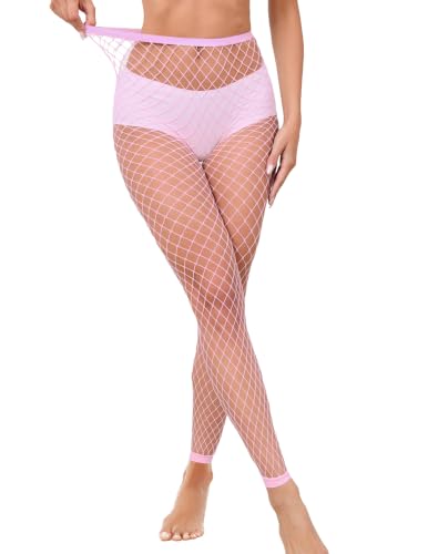 Avidlove Fishnet Stockings for Women Footless High Waist Fishnets Tight | Thigh High Stockings, Open Toe, High Stretch, Comfortable, Gothic Costume, Rave Outfits, for Cosplay, Halloween - color: Pink-b2