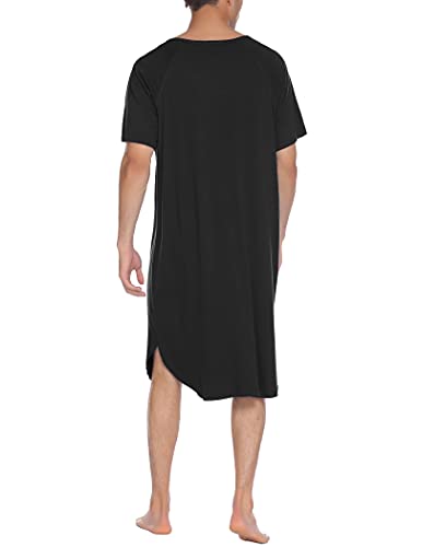 Ekouaer Sleepwear Men's Nightshirt Short Sleeve Pajamas Comfy Big & Tall Henley Sleep Shirt M-XXXL - color: Black, size: Medium