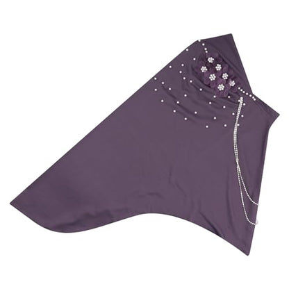 RARITYUS Women Bling Rhinestone Pearl Instant Scarf Muslim Hijab Fashion Shawl Head Wrap Turban Cap with Flower Accent - color: Purple