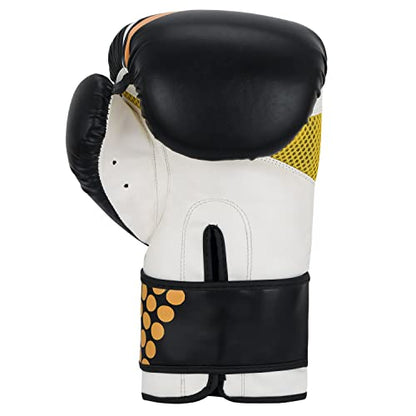Boxing Gloves & Muay Thai Shin Guards for Men and Women, MMA Kickboxing Shin Pads Set, Adjustable Shin Guards with Instep Protection, Sparring & Martial Arts Training Gear - color: Black-Yelow/Black-Pink, size: 16 oz