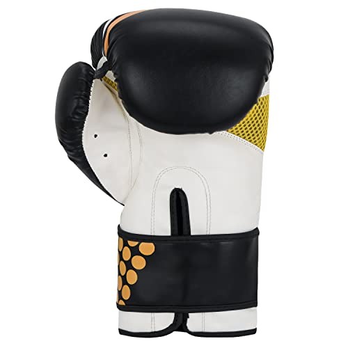 Boxing Gloves & Muay Thai Shin Guards for Men and Women, MMA Kickboxing Shin Pads Set, Adjustable Shin Guards with Instep Protection, Sparring & Martial Arts Training Gear - color: Black-Yelow/Black-Pink, size: 14 oz
