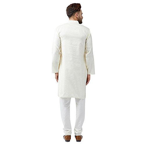 Sojanya (Since 1958 Men'S Teal Silk Blend Kurta Churidar Pyjama Set - color: Cream and Off White, size: X-Large