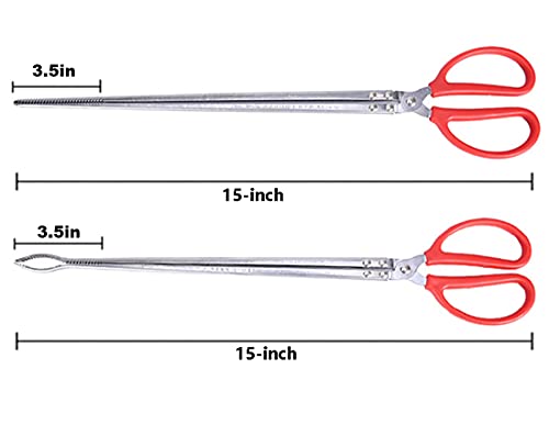 Crab Tongs - Set of 2 Multi-Function Clip Scissor Tongs, Anti-Slip Clamp, 15-Inch Long