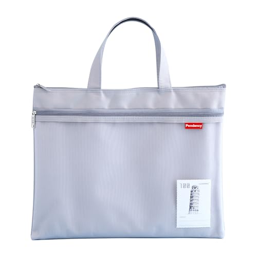 Pendancy A4 Zipper File Bag, Double Pocket Mesh Pouch with Handle, Gray - color: Gray, style: Stamp Type A4 Size(11x13.8in)