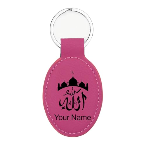 LaserGram Oval Keychain, Allah 2, Personalized Engraving Included (Hot Pink) - color: Hot Pink