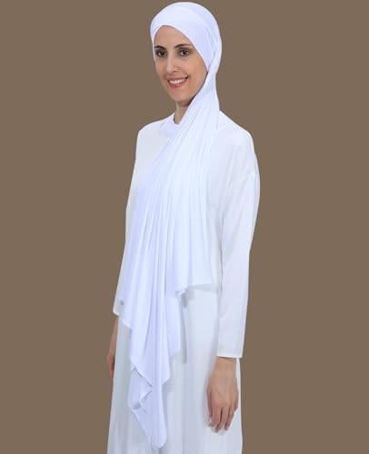 Instant Jersey Cotton Hijab Scarf for Women, Non-See Through Tieback Muslim Head Scarf - color: White