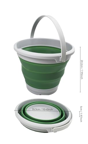 SAMMART 5.5L (1.4 Gallon) Collapsible Plastic Bucket - Foldable Round Tub - Portable Fishing Water Pail - Space Saving Outdoor Waterpot. (Grey/Dark Sea Green, 1) - color: Grey/Dark Sea Green