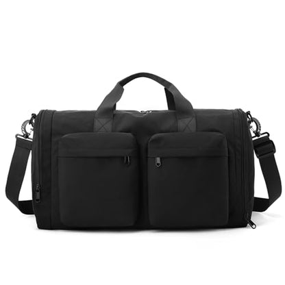 ZUEVI Gym Duffel Bag for Men Women with Shoe and Wet Compartment Lightweight Foldable Carry On Sports Travel Bag for Training Yoga Weekender(Black) - color: Black