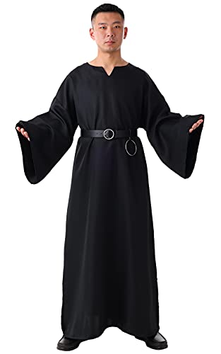 BLESSUME Medieval Wicca Pagan Ritual Robe with Belt - color: Black, size: Small