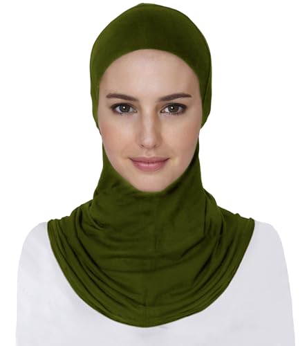 Lina & Lily Modal Jersey Full Coverage Ninja Hijab Undercap with Neck Cover for Muslim Women - color: Olive Green