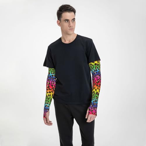 Cooling Arm Sleeves Cover Summer Sun Protection Arm Sleeves For Men Women Baseball Cycling Golf Running - color: Rainbow Leopard Print 15