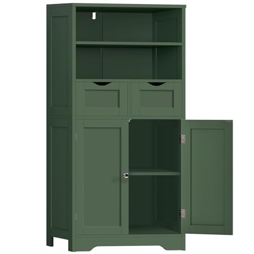Iwell Bathroom Storage Cabinet with Adjustable Shelf, Storage Cabinet with Doors, Kitchen Pantry Storage Cabinets, Cupboard, for Living Room, Dining Room, Entryway, Green - color: Green, size: 49.6"H
