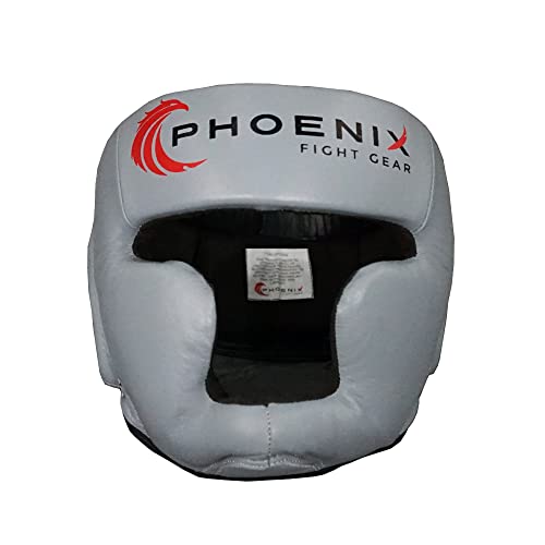 Flight Headgear w/Cheek and Chin Support, Leather Sparring Headgear, Boxing, MMA, Muay Thai Kickboxing, Mixed Martial Arts, UFC - color: Grey, size: Medium
