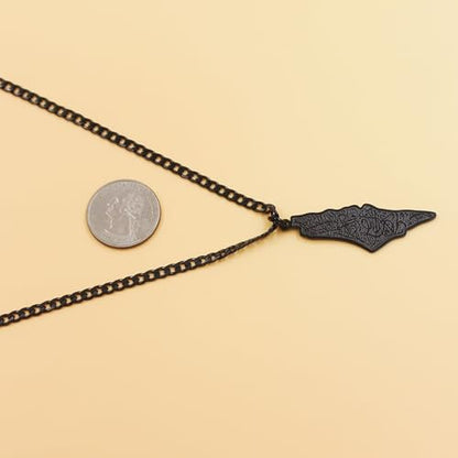 Uloveido Palestine Map Necklace – Arabic Engraved Stainless Steel Pendant, Islamic Middle Eastern Cultural Jewelry for Men and Women - color: Black