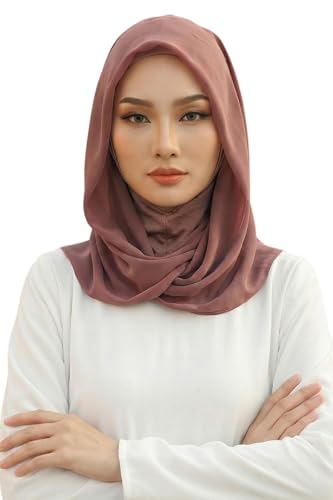 Aisha's Design Pre-tied Cotton-Chiffon Scarf for Women Practical Veil Instant Scarf Hijab Stylish Design - color: Dusty Rose