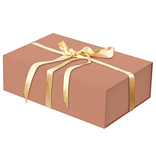 HavrePac Luxury Large Gift Box 13.8"x9"x4.3" Storage Box Ribbon Magnetic Closure for Luxury Packaging Box for Valentine's Day,Mother's Day, Birthdays, Bridal Gifts,Weddings - color: Rose Gold, size: 1 Count (Pack of 1)