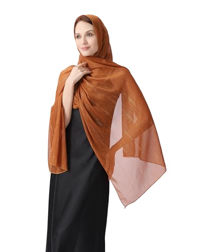 OurLore Chiffon Shawls Wraps for Women Sheer Glitter Scarf Sparkly Rhinestones Shoulder Sarong Cover Up Hijab for Wedding - color: Coffee