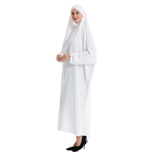 Lmdudan Muslim Women Islamic Full Cover Prayer Dress Long Sleeve Loose Abaya Hijab Outfit 2026 Ramadan Modest Prayer Clothes - color: White, size: X-Large