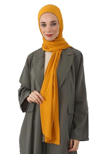Aisha's Design Neck-Covering Practical Jersey Hijab with Built-In Ninja Bonnet - color: Mustard Yellow