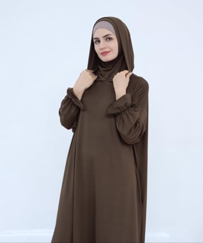 Muslim Dress for Women Pakistani Kaftan Abaya Robe Arabic Islamic Prayer Clothes Dubai Outfits - color: Dark Coffee