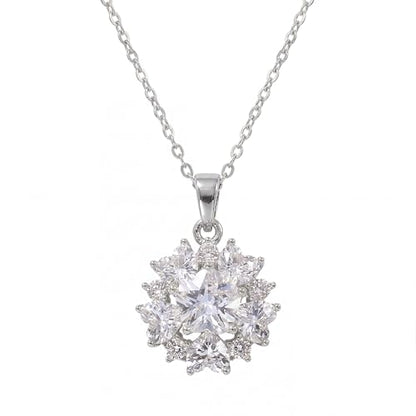 Necklaces for Women - Sparkling Flower Pendant Necklace, 18K Gold Plated Chain, Sunflower Clover Jewelry for Wedding Party, 16+2 Inch - color: Silver