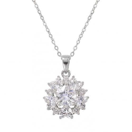 Necklaces for Women - Sparkling Flower Pendant Necklace, 18K Gold Plated Chain, Sunflower Clover Jewelry for Wedding Party, 16+2 Inch - color: Silver