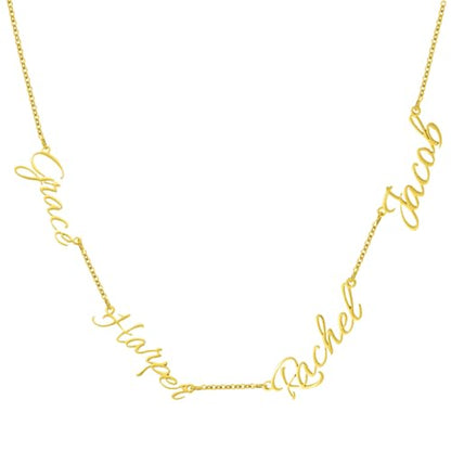 10K/14K/18K Solid Gold Name Plate Necklace,Real Gold Customized Name Necklace with Birthstone for Women,Personalized 1-4 Nameplates Necklaces Birthday for Her Girls - color: Style 9:4 name