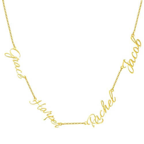 10K/14K/18K Solid Gold Name Plate Necklace,Real Gold Customized Name Necklace with Birthstone for Women,Personalized 1-4 Nameplates Necklaces Birthday for Her Girls - color: Style 9:4 name