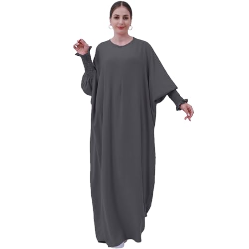 khalat Womens Muslim Prayer Dress Front Zipper Kaftan Islamic Robe Modest Solid Abayas for Women Muslim - color: Dark Gray