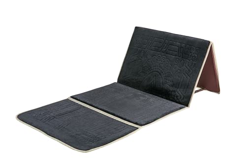 Prayer Rug with Back Support, Foldable Meditation Floor Chair (Black) | Carrying Pocket, Thick Padded Islam Janamaz for Women and Men, Soft Foldable Travel Islamic Sajadah Carpet - color: Black